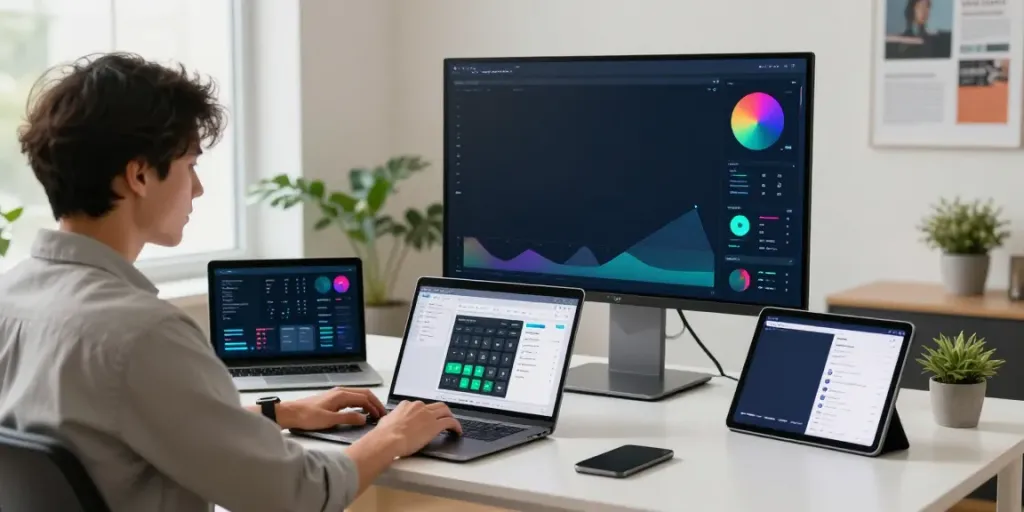 Calculator Online workspace with professional using a laptop and digital tools.