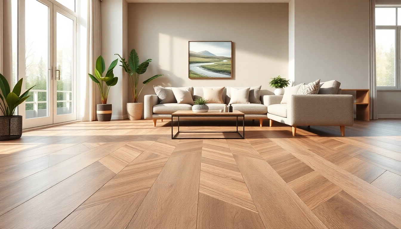 Showcasing luxury vinyl flooring in a chic living room with natural light, elegant design, and vibrant accents.