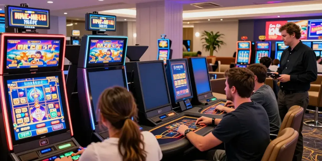 Exciting gaming atmosphere at https://da88z.net/, showcasing players enjoying vibrant slot games and live casino experiences.