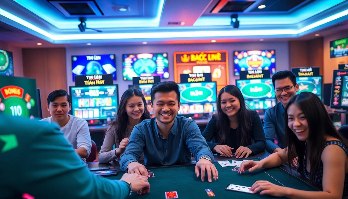 Exciting gaming atmosphere showcasing topgamebaidoithuong.mx with players enjoying digital card games.