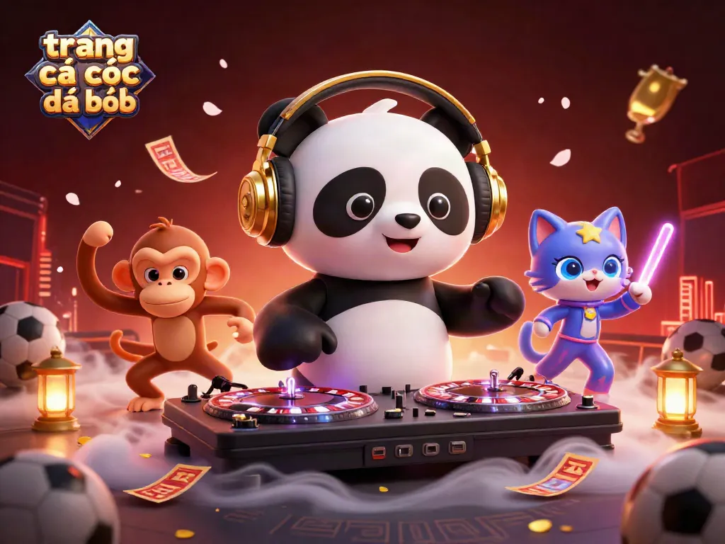 Mô tả chi tiết về trang cá cược đá bóng với DJ panda, khỉ nhảy múa và mèo rave.