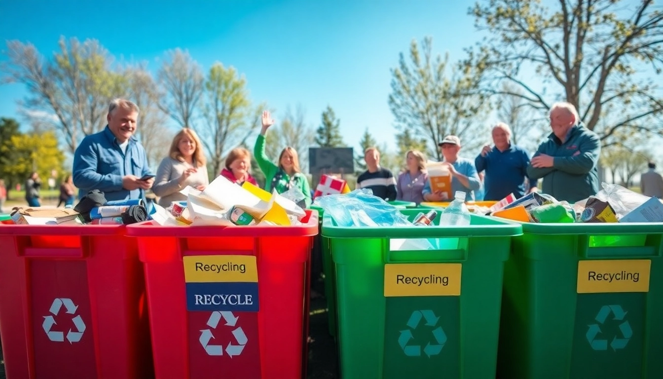 Engaged community members at Cold Lake recycling event, sorting materials in colorful bins.