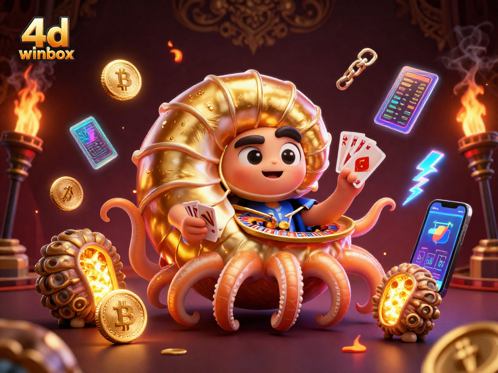 Experience thrilling draws with 4d winbox lottery, showcasing vibrant golden nautilus and crypto elements.