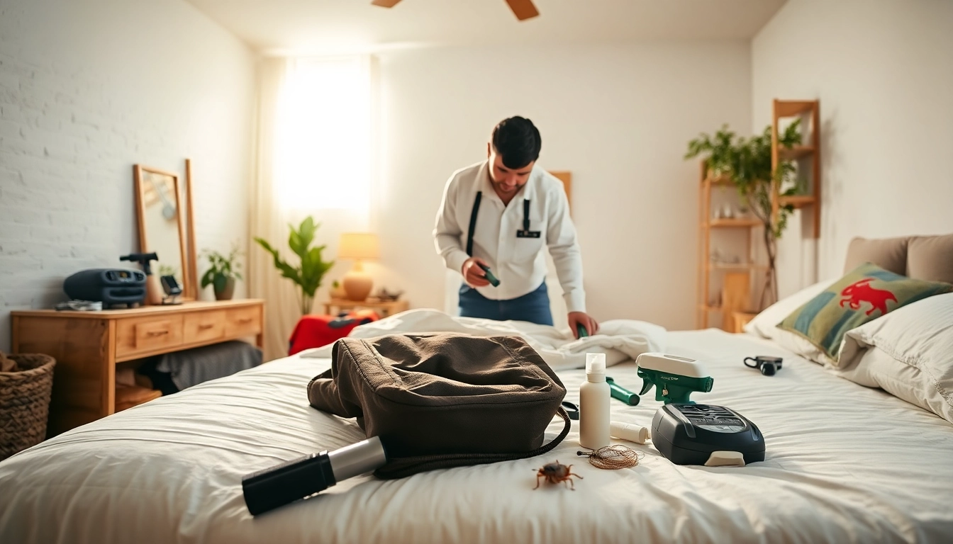 Ensure affordable bed bug control with a professional inspecting a clean bedroom.