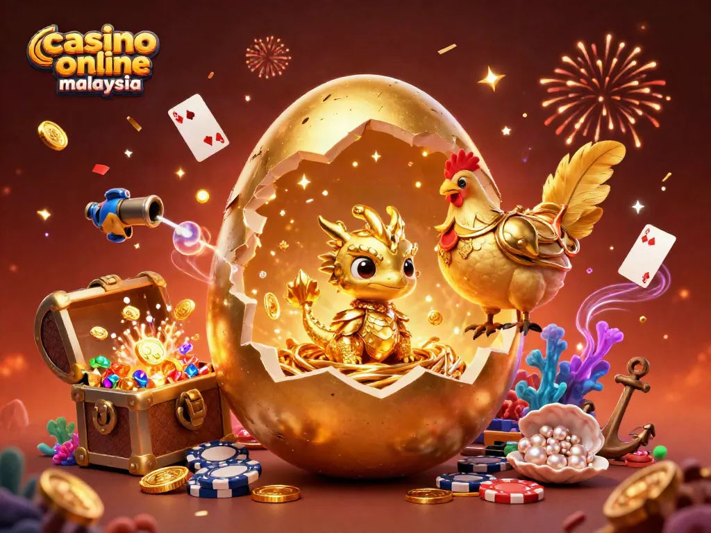 Experience exciting moments at casino online Malaysia with vibrant 3D action and gold-themed dragon imagery.