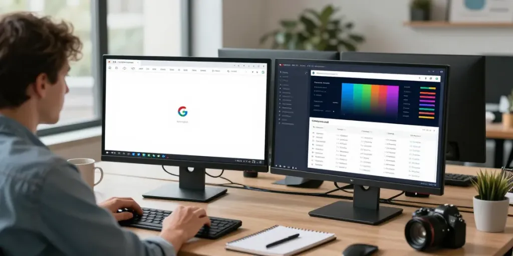 Outscraper Google Maps Scraper in a modern digital workspace with data analyst.