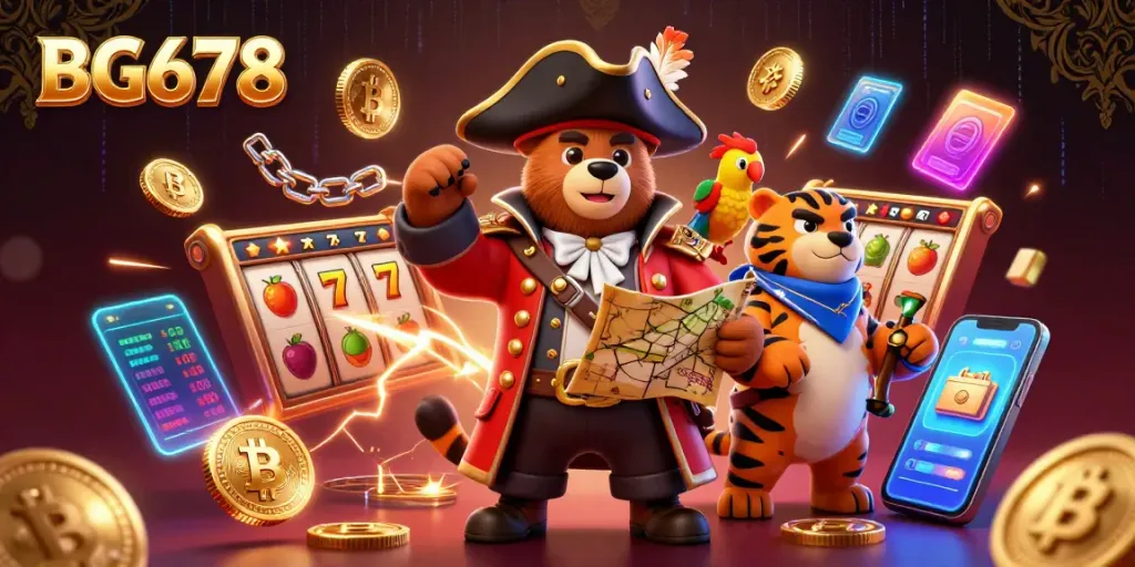 Experience thrilling gaming adventures with BG678, illustrated in a vibrant pirate-themed digital scene.