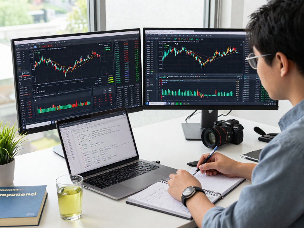 Real-time Japan quant stock trading API development workspace with detailed stock charts, analytics tools, and a focused developer environment.