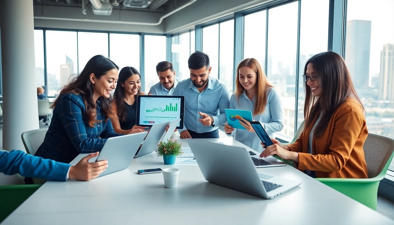 Analyzing SEO performance during a digital marketing strategy meeting in a modern office.