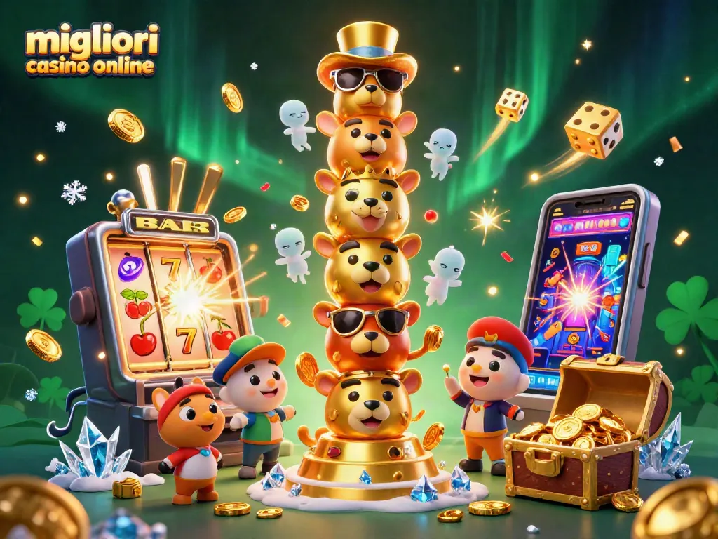 I migliori casinò online esplodono di vincite in un'illustrazione vivace che mostra fortuna e divertimento