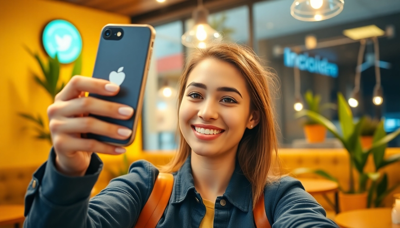インスタ フォロワー 購入で若いインフルエンサーが自撮り中のシーンです。