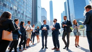 Showcasing networking opportunities in vibrant New York jobs scene with professionals engaged.