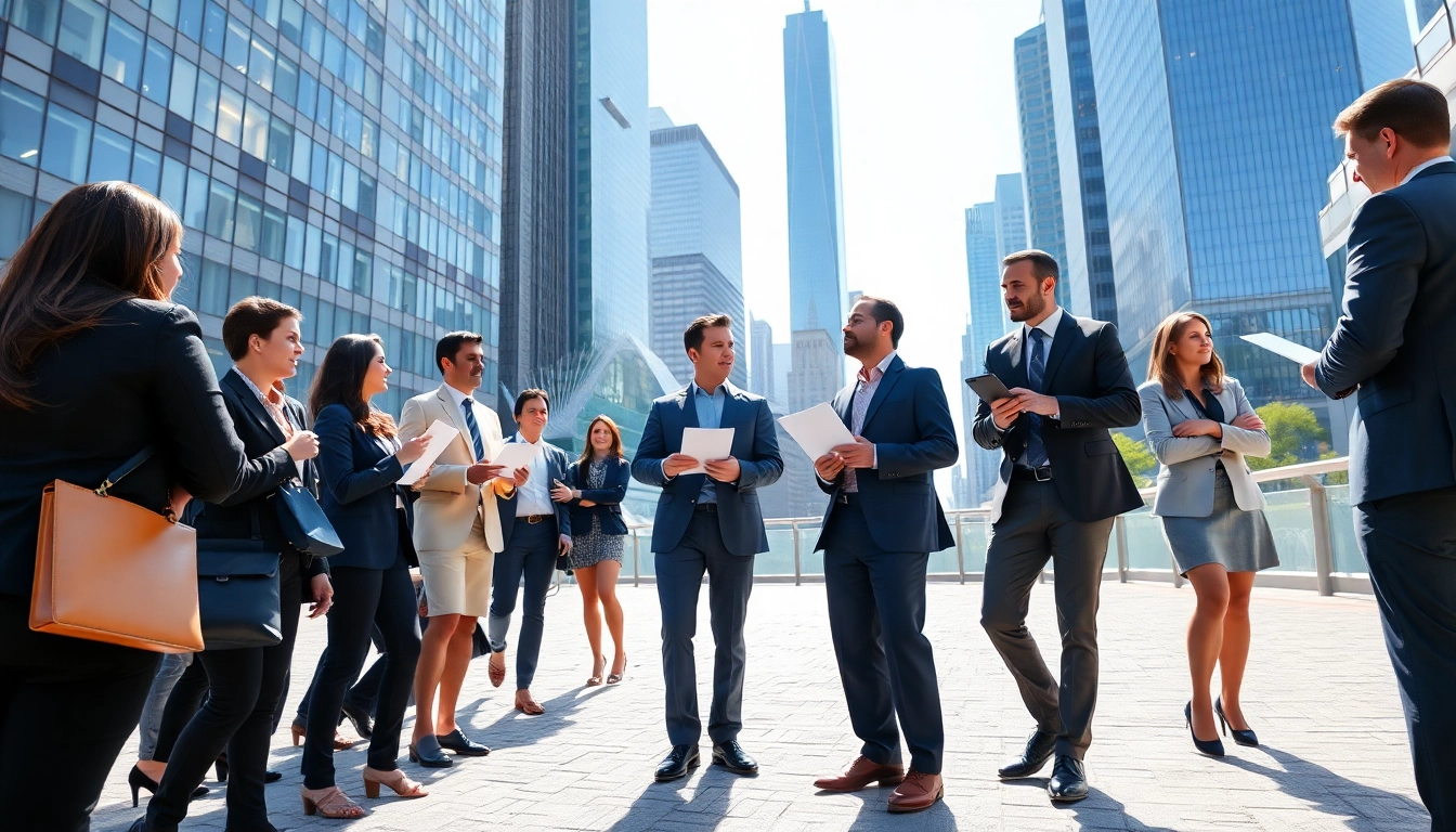 Showcasing networking opportunities in vibrant New York jobs scene with professionals engaged.