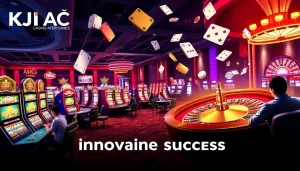 KJC AC casino gaming scene featuring roulette wheels, poker chips, and players enjoying exciting games.