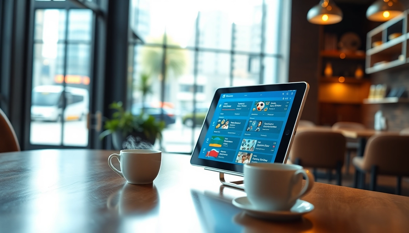 Get insights into online sportsbooks India shown on a modern device in a bustling café setting.