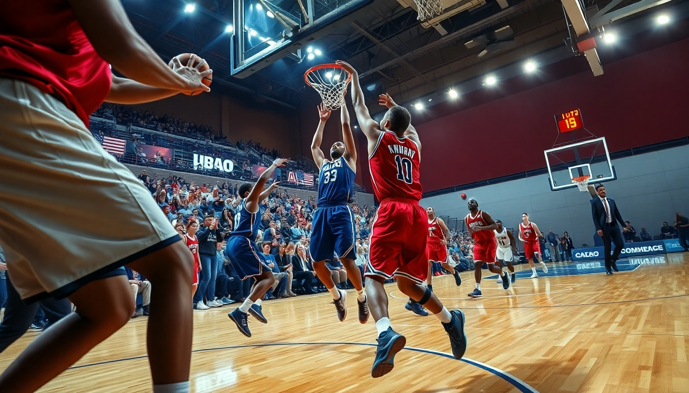 nba중계 하는 농구 경기 현장의 선수들과 관중들이 활기차게 응원하는 모습