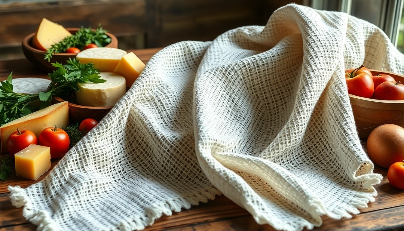 Gebruik van kaasdoek voor het serveren van artisanale kazen op een houten tafel.