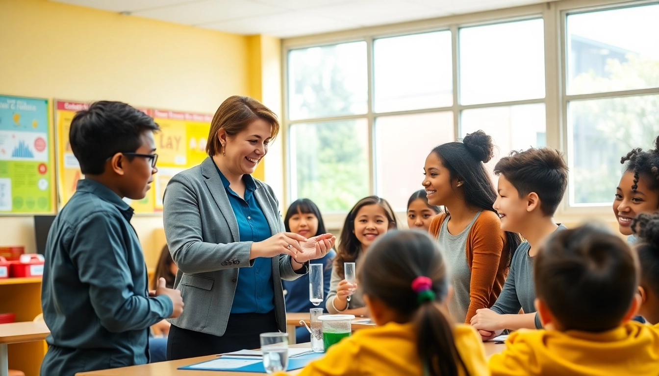 Students actively participating in collaborative Education activities in a vibrant classroom.