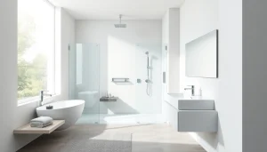 Präsentation von Badezimmerprodukten der sonni sanitär GmbH in modernem, eleganten Ambiente.