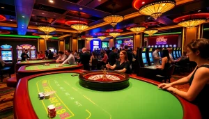 KJC AC casino tables filled with players betting on roulette and slot machines
