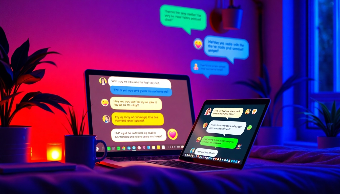 Engaging visual of a porn chat environment with colorful chat bubbles and modern interface elements.