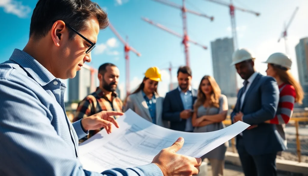 Manhattan Construction Manager collaborating with a team on a construction site.