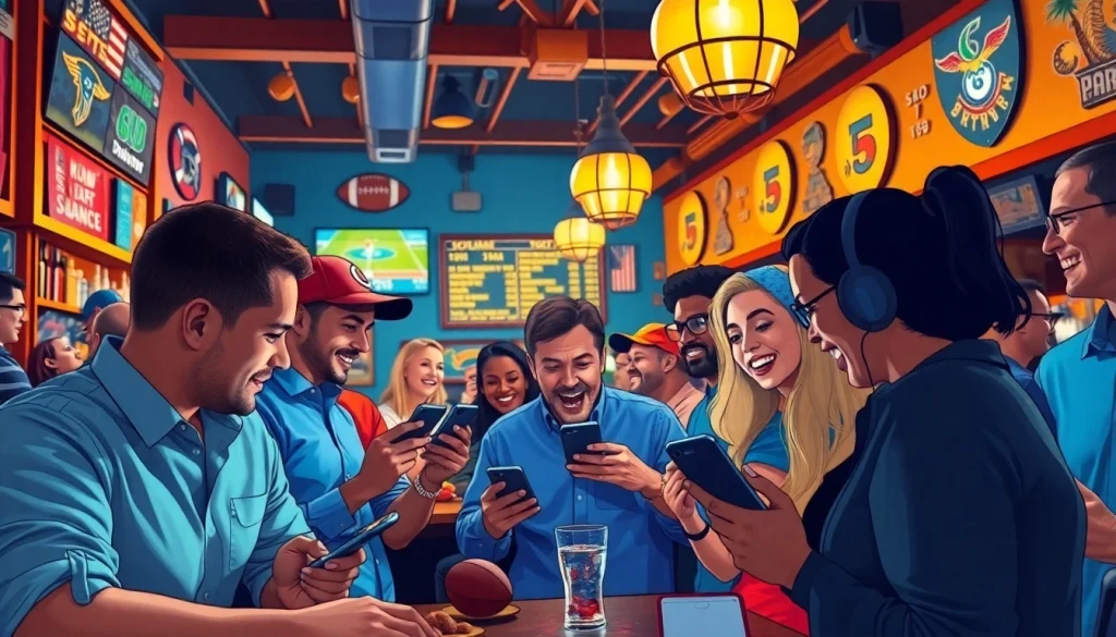 Celebrate the excitement of online sportsbooks Georgia with bettors enjoying a vibrant sports bar experience.