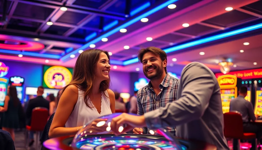 Apostadores felizes em uma casa de apostas regulamentada, desfrutando de jogos de cassino ao vivo e apostas online.