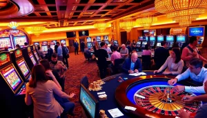 Engage in thrilling games at THABET casino with vibrant slot machines and poker tables.