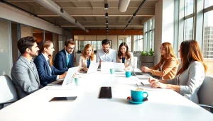 Engaged Business Consultants in Dubai collaborating in a modern office to develop strategies.