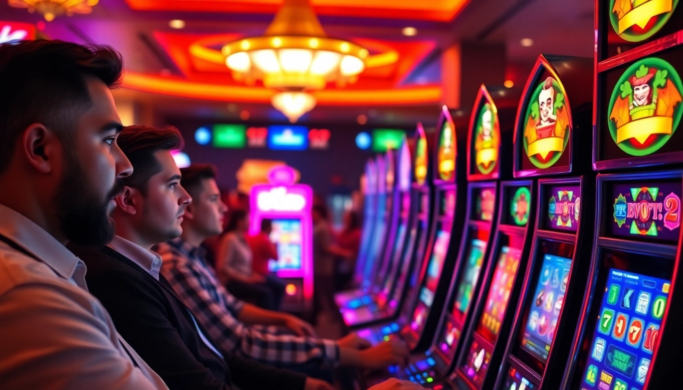 Rasakan keseruan slot pulsa 5000 dengan mesin slot berwarna-warni dan pemain yang antusias.