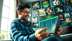 Explore online sportsbooks British Columbia with a sports fan engaged in betting.