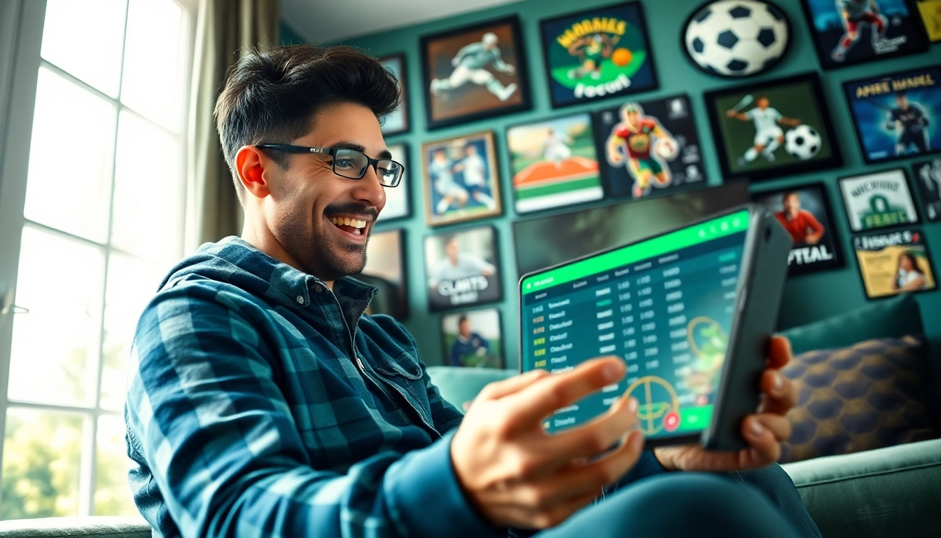 Explore online sportsbooks British Columbia with a sports fan engaged in betting.