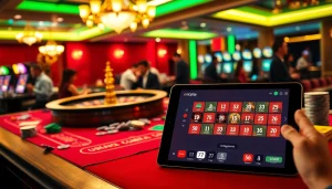 Experience the thrill of onicplay login at a vibrant casino scene with roulette and cards.