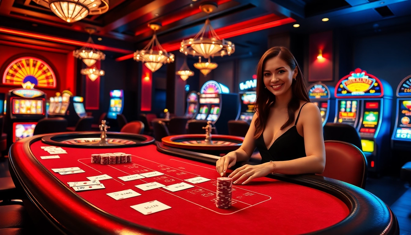 Engaging blackjack and roulette scene at a luxurious casino featuring the keyword tại hello88 for high-stakes excitement.