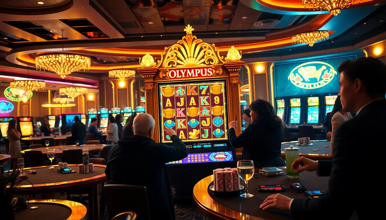 Experience the excitement of the Olympus slot with vibrant lights and eager players.