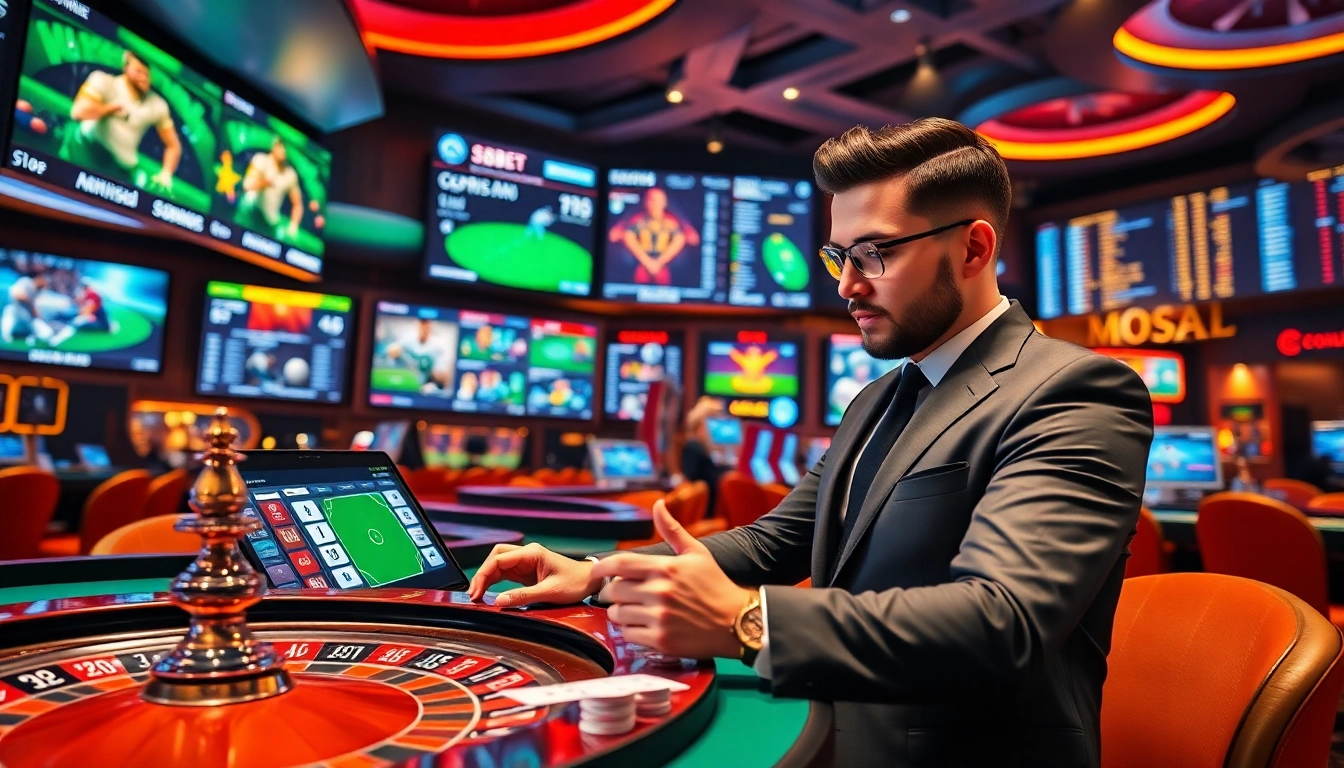 SBOBET online betting interface displaying exciting sports options and a dynamic gambler engaged in action.