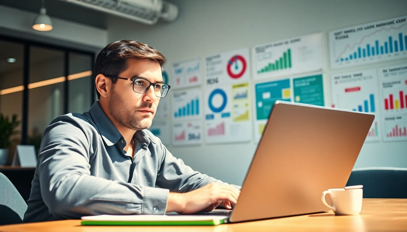 Engaging marketing consultant strategizing in an innovative office environment.