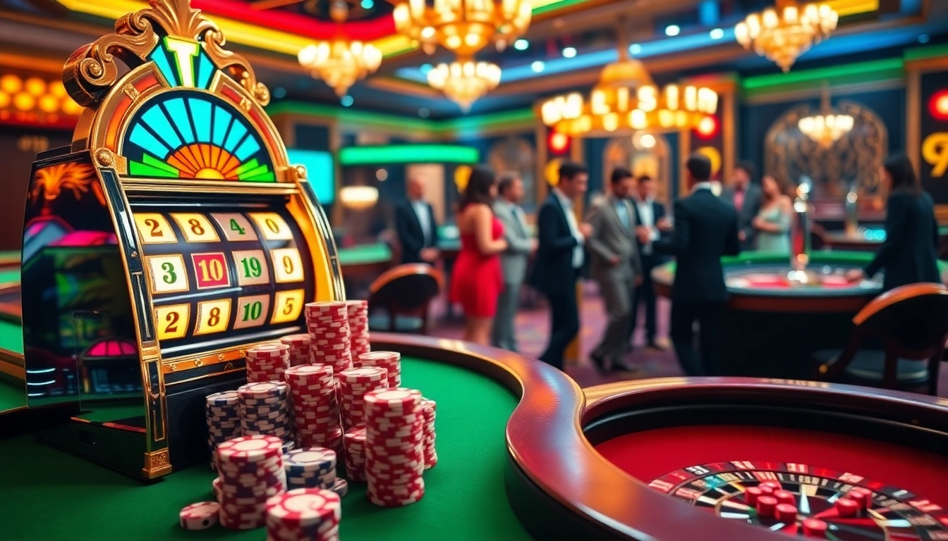 Penjudi yang antusias menikmati permainan kasino yang hidup dan berwarna-warni dengan fokus pada peluang situs deposit 5k.