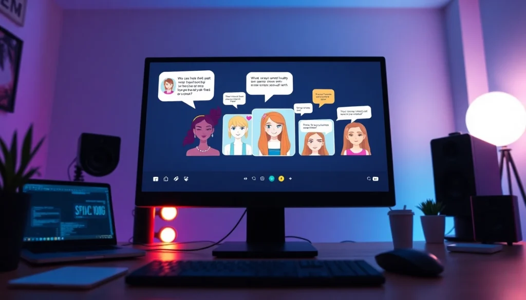 Engaging digital environment showcasing free nsfw ai chatbot interactions with animated avatars.