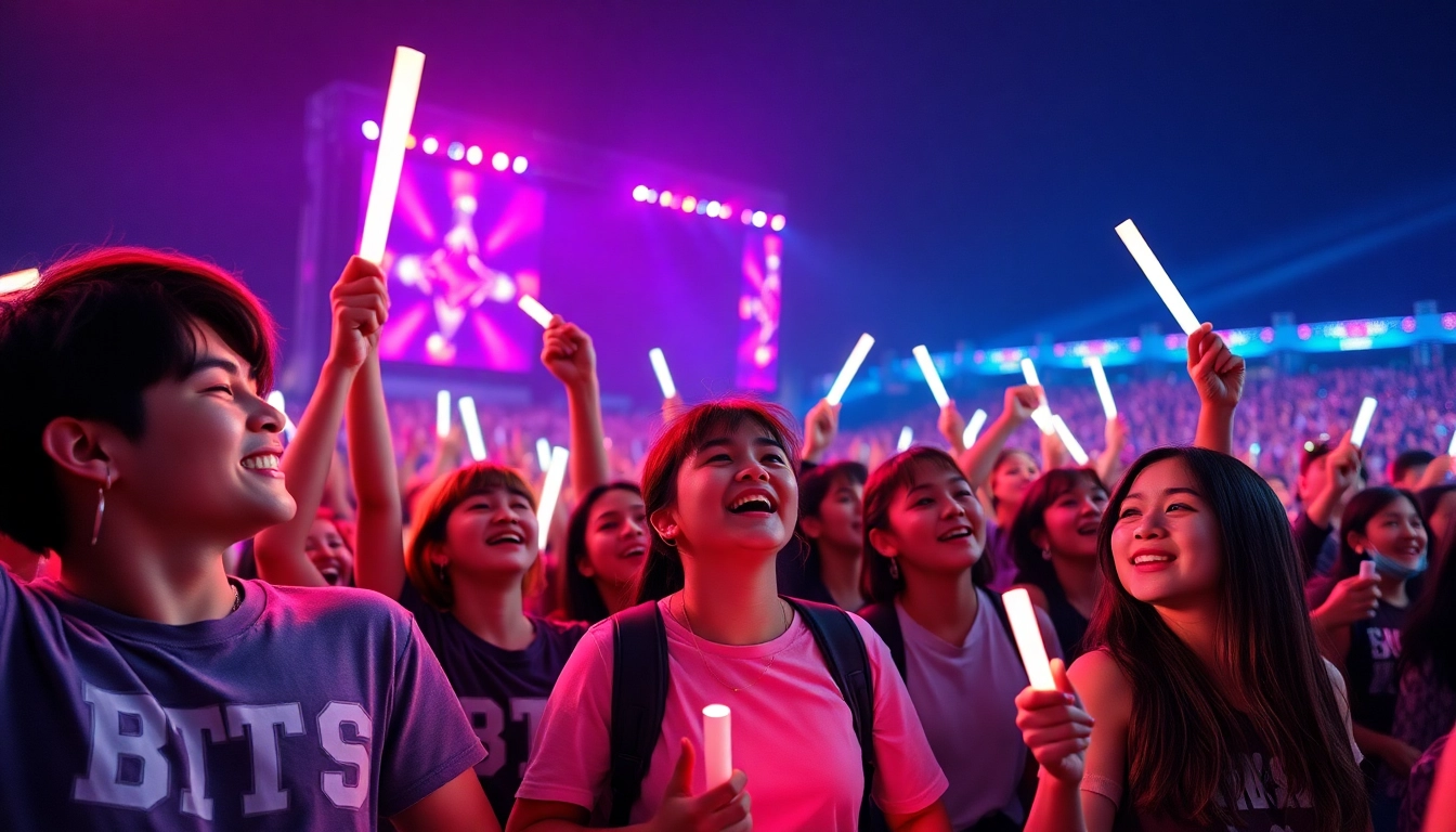 Fans at a BTS concert celebrating with excitement, reflecting the latest bts news.