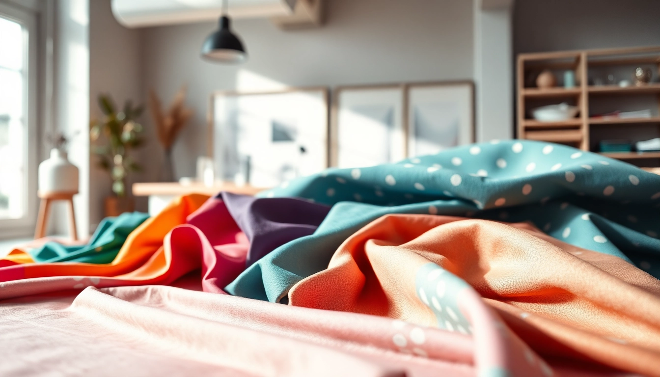 Verken populaire stoffen collectie met kleurrijke, luxe stoffen in een naaiatelier.
